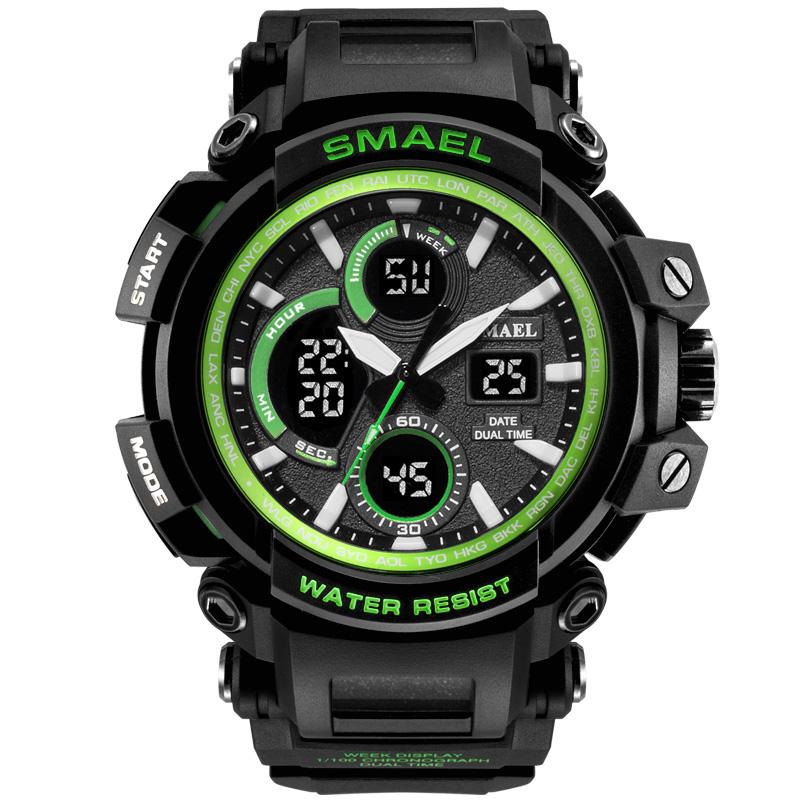 Smael Multifunctional Digital Analog Shock Resistant Sports Watch - Green and Black