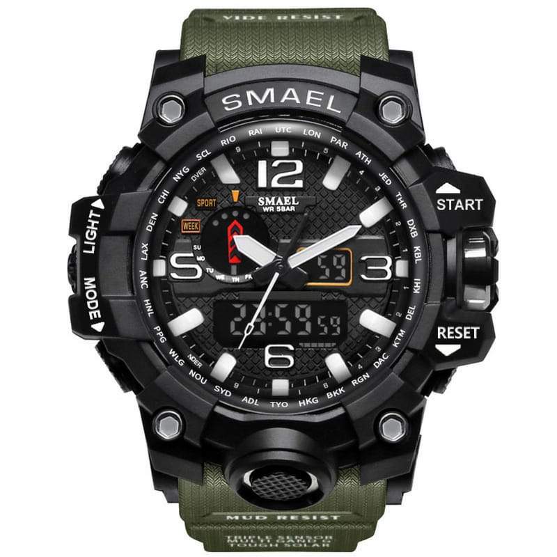 Smael Multifunctional Digital Analog Shock Resistant Sports Watch -  Army Green
