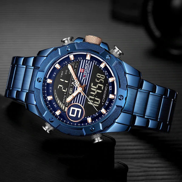 Men's Dual Display Naviforce Watch (9146) - Blue