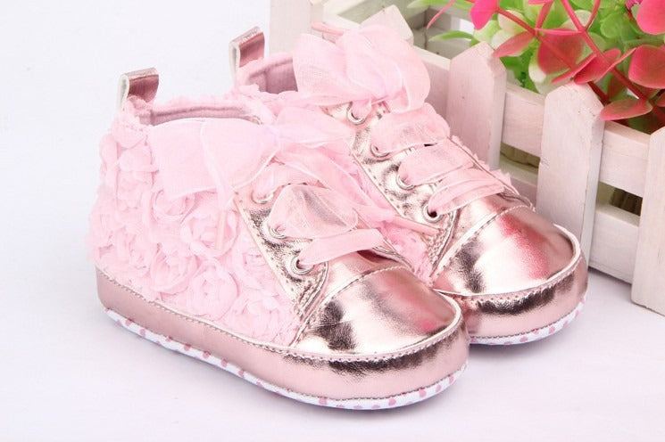 Infants Soft Soled Rose Lace Sneakers - Pink