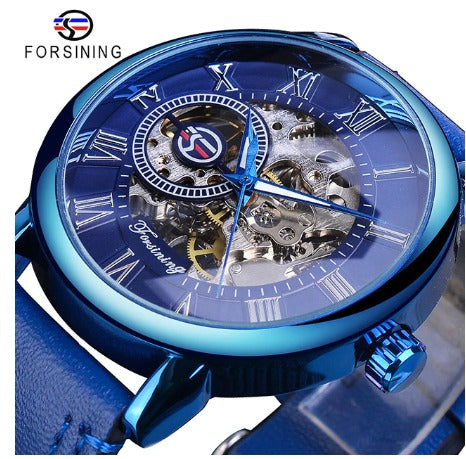 Automatic Skeleton Mechanical Watches - Blue - Leather Band