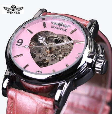 Ladies Heart Mechanical Watch - Pink