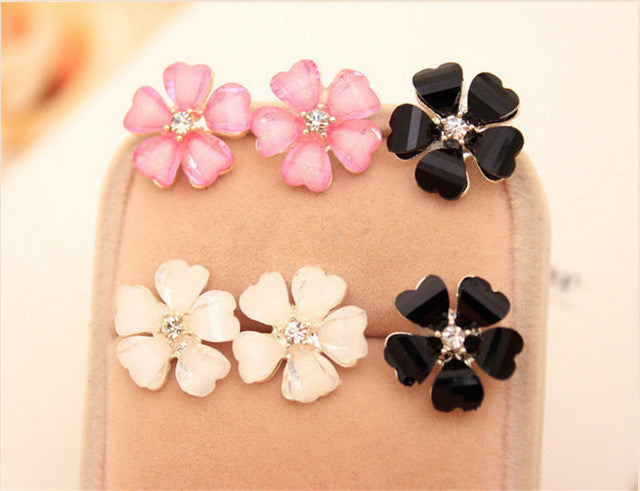 Crystal Flower Studded Earrings - 3 pairs