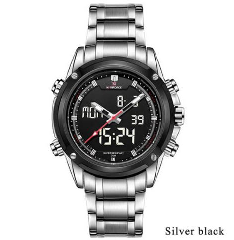 Men's Dual Display Stainless Steel Naviforce Watch - Silver Black