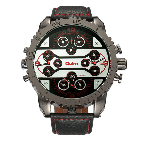 Men's Military Watch - 4 Time Zones - Black  Red