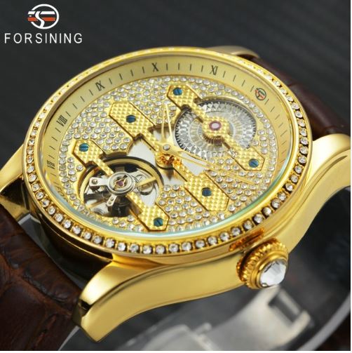 Tourbillon Crystal Ice Automatic Skeleton Mechanical Watches -  Genuine Leather Band