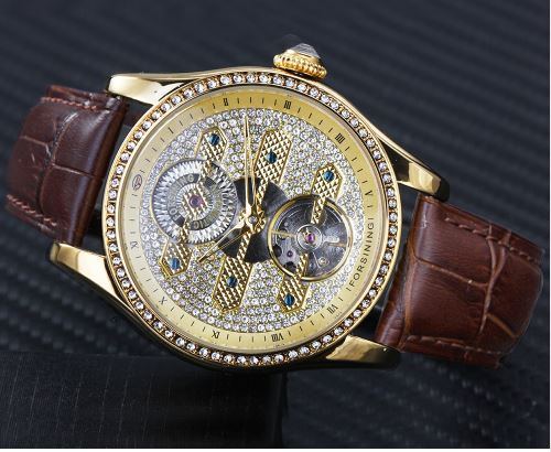 Tourbillon Crystal Ice Automatic Skeleton Mechanical Watches -  Genuine Leather Band