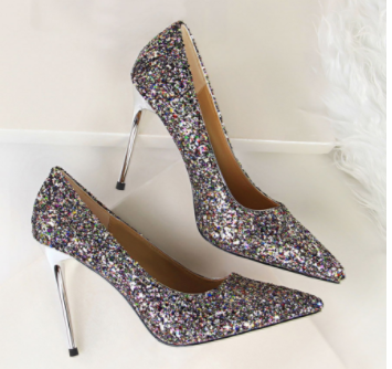 Ladies Glitter Heels - Grey