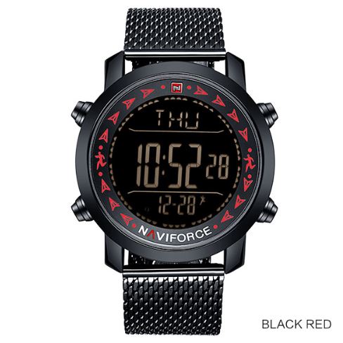 Men's Dual Display Pedometer Naviforce Watch - Black Red