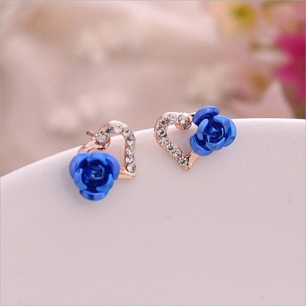 Crystal Rose Heart Earring - red/blue/purple