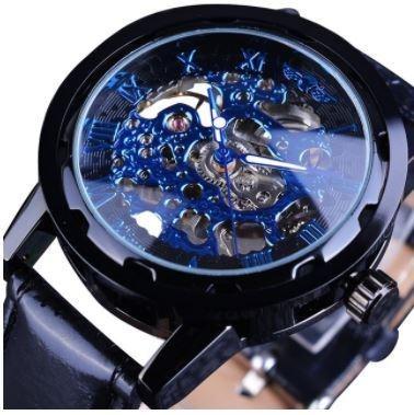 Automatic Skeleton Mechanical Watches -  Leather Band - Blue
