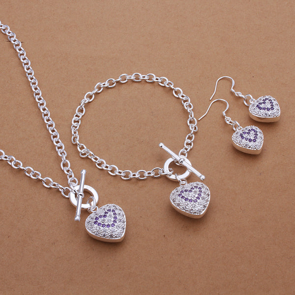 Purple Stone Heart Pendant Jewellery Set