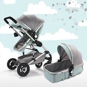 Baby Pram Stroller - 2 Positions Foldable Baby Pram - Grey/Green