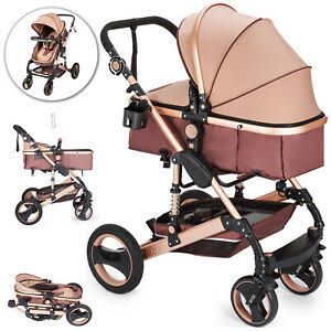 Baby Pram Stroller - 2 Positions Foldable Baby Pram -Khaki