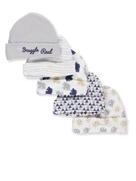 100% COTTON 5PC BABY HAT SETS 'THE SNUGGLE IS REAL'-GREY