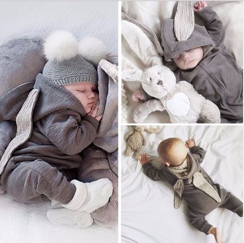 Babies Bunny Romper Jumpsuit - Gray
