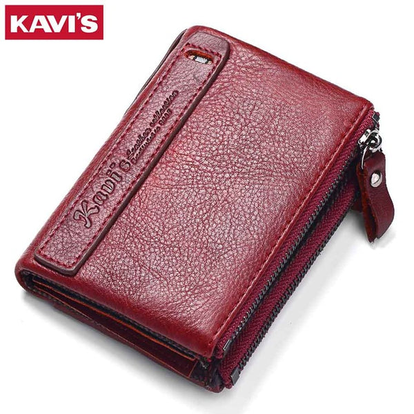 Men's Genuine Leather Zipper Wallet - Red