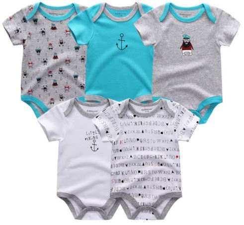 Babies Short Sleeve Rompers (0-3 months) - 5pc Set - Blue