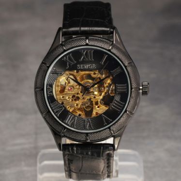 Automatic Skeleton Mechanical Watches - Retro Roman Dial -  Black