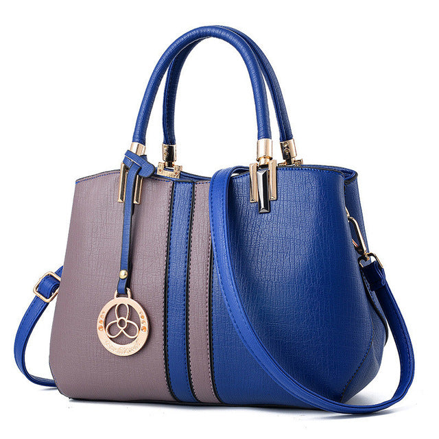 Ladies Patchwork Hand Bag - Blue Grey