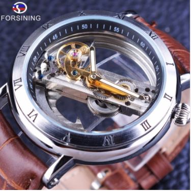 Automatic Skeleton Mechanical Watches - Minimalism - Brown Silver