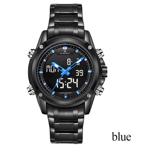 Men's Dual Display Stainless Steel Naviforce Watch - Black blue