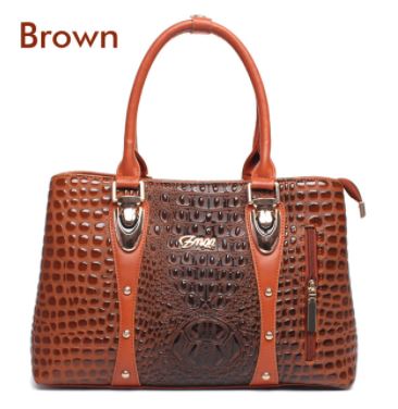 Ladies Crocodile Print Handbag - Brown