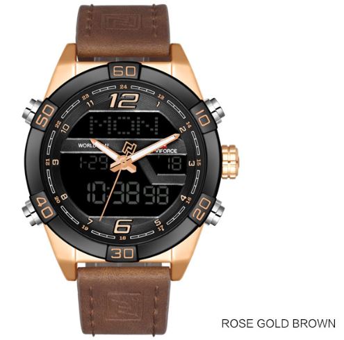Men's Dual Display Naviforce Watch - Brown Gold