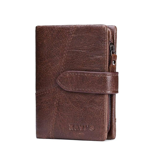 Men's Genuine Leather Vintage Wallet - Coffee Vertical